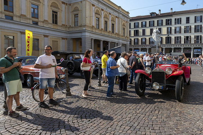 1000 Miglia, parade of historic cars between two wings of the crowd, Novara, Piedmont, Italy, Europe 1000 Miglia, parade of historic cars between two wings of the crowd, Novara, Piedmont, Italy, Europe, by Camillo Balossini