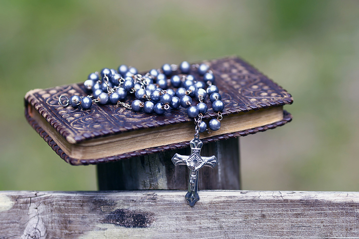 Bible and Catholic rosary beads on wood, Les Contamines, Haute Savoie, France, Europe Bible and Catholic rosary beads on wood, Les Contamines, Haute Savoie, France, Europe, by Godong