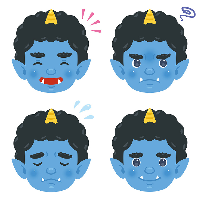 Facial Expression Set of Blue Demon