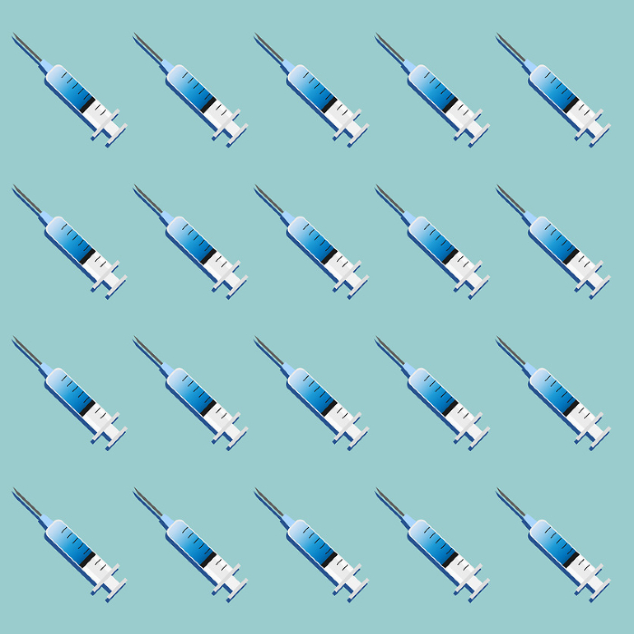 Illustration of simple syringes lined up vertically and horizontally