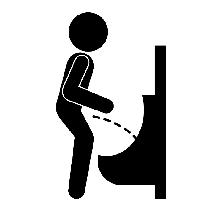 Silhouette icon of male toilet. Man peeing. Vector.