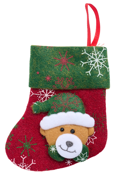 Red felt Christmas sock with applique on white isolated background Red felt Christmas sock with applique on white isolated background