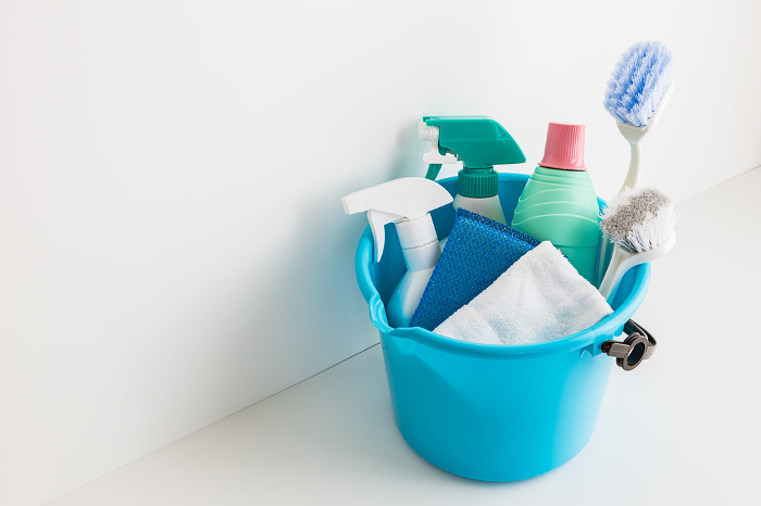 Bucket of Cleaning Tools White Backgrounds Web graphics