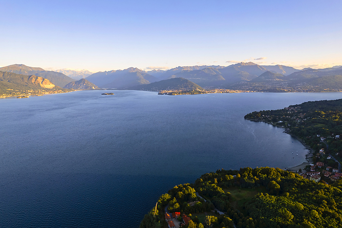 Scenic view of mountains and lake Maggiore at sunrise