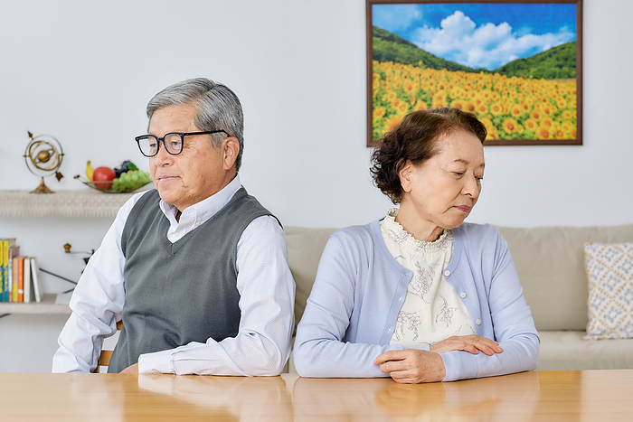 Japanese senior couple fighting as a couple