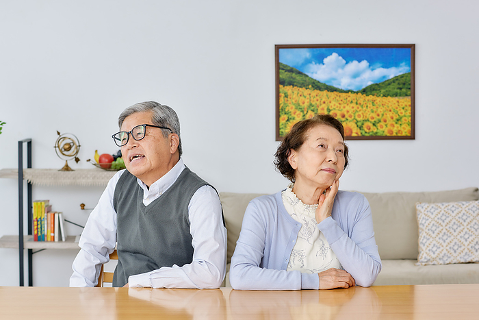 Japanese senior couple fighting as a couple