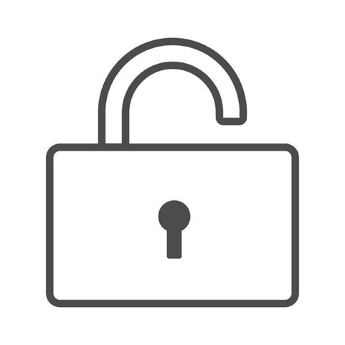 Vector icon illustration of a simple line drawing of an unlocked padlock