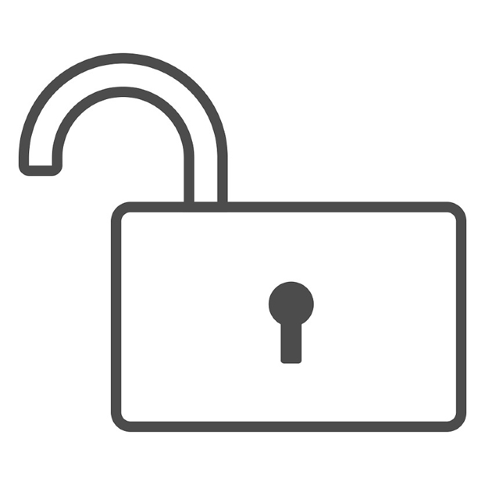 Vector icon illustration of a simple line drawing of an unlocked padlock