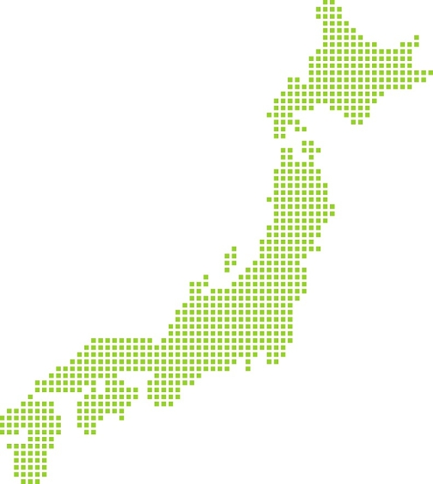 Map of Japan with green dots (squares)