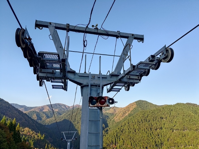 Photos of lifts on slopes with no snow due to mild winter