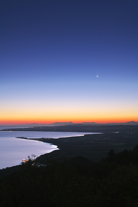 Morning at Lake Saroma and Shiretoko Mountain Range Hokkaido From Lake Saroma Observatory  Mt. Horoiwa 