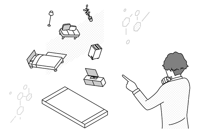 Image of DX, man using AR app to place furniture in consideration of moving