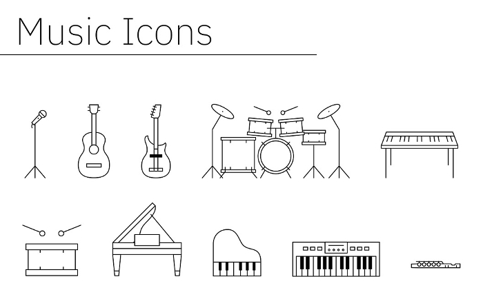 Simple icon set of music and musical instruments