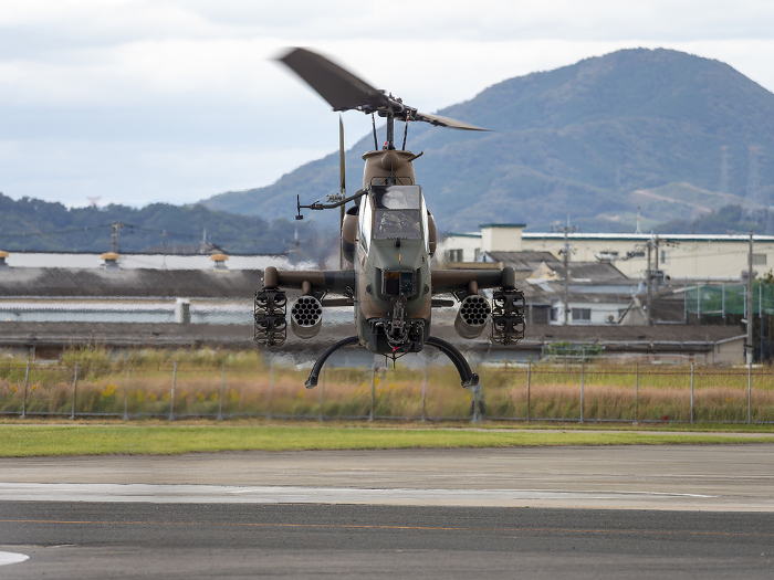 AH-1S Cobra, an anti-tank helicopter of the Japan Ground Self-Defense Force, landing at Yao Garrison