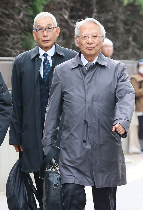 Tokyo court ordered the Tokyo government and state to conpensate Ohkawara Kakohki president and former director for the illegal investigation and prosecution December 27, 2023, Tokyo, Japan   Japanese machinery maker Ohkawara Kakohki president Masaaki Okawara  R  and former drector Junji Shimada  L  enter the Tokyo District Court in Tokyo on Wednesday, December 27, 2023. The court ordered the Tokyo Metropolitan government and the state to compensate to them for the illegal investigation and prosecution as they were charged for the alleged illegal export of their products.     photo by Yoshio Tsunoda AFLO 