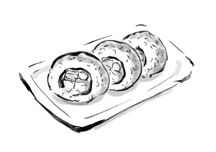 Hand Illustration of California Roll black and white