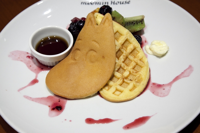 Enter the World of the Fairy Tale  Moomin Theme Cafe in Tokyo Tokyo, Japan   The  Moomin waffle cake  at the Moomin House Cafe in TOKYO SKYTREE on June 17, 2014. There are three Moomin Cafe in Japan, serving food and desserts in the form of the Finnish character. This year is the 100th anniversary of the birth of their creator Tove Jansson  1914   2001 .  C  Moomin CharactersTM.  Photo by Rodrigo Reyes Marin AFLO 