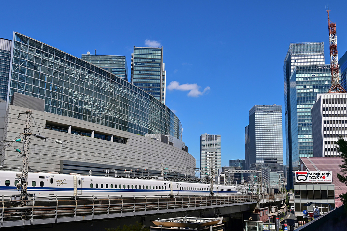 Tokyo] Shinkansen trains run between buildings and arrive at and depart from Tokyo Station. Various other trains also run.