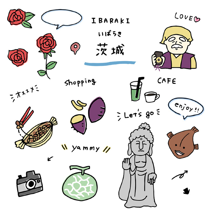 Ibaraki hand-drawn icon set