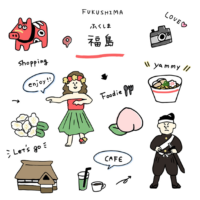 Fukushima hand-drawn icon set