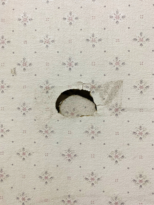 Photo of hole in wall of wooden house