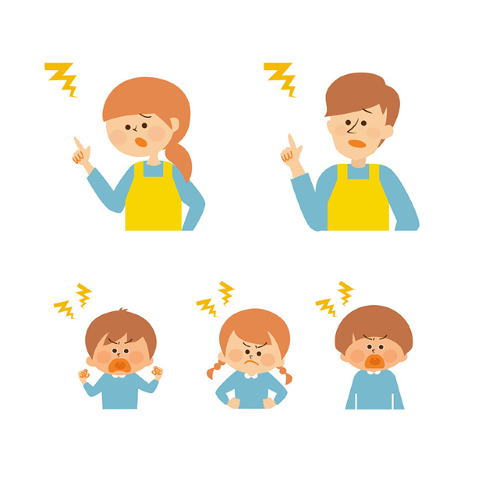 Child care worker and child Angry face set Illustration