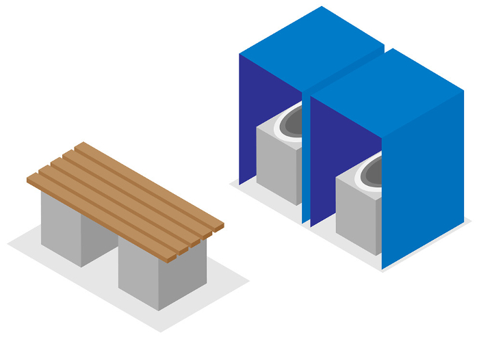 Isometric Disaster Prevention Bench Toilet Use Image Material