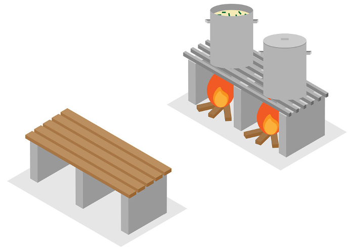 Isometric Disaster Prevention Bench for Cooking Dishes