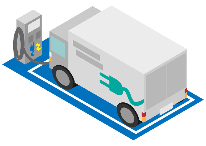 Isometric image of an electric vehicle truck charging.