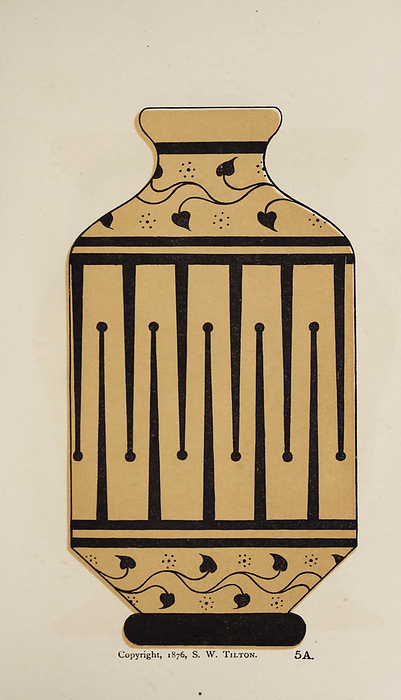Saxon earthenware, illustration Illustration of an example of old Saxon earthenware, found in Yorkshire, and often repeated by English potters. The decoration is in Greek style. From the book  Designs and instructions for decorating pottery: in imitation of Greek, Roman, Egyptian, and other styles of vases: with an illustrated and descriptive list of subjects to select from, showing where they may be obtained, together with all articles required for this study  by S.W. Tilton and Company. Publication date 1877., by PHOTOSTOCK ISRAEL SCIENCE PHOTO LIBRARY