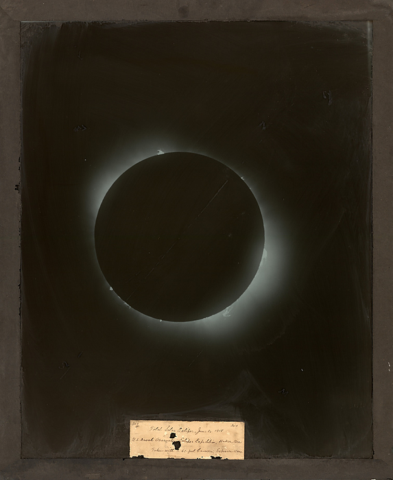 Total solar eclipse, 1918 Total solar eclipse at totality, taken by the US Naval Observatory Total Solar Eclipse Expedition, in Baker, Oregon, USA, on 8th June 1918. It was hoped that observations from this eclipse would confirm Einstein s theory of general relativity. If correct the stars near the Sun would appear slightly shifted because their light would be curved by its gravitational field. This shift is only noticeable during a solar eclipse as at other times the Sun s brightness obscures the stars. However, cloud cover at the moment of totality prevented observation of the stars. Einstein s theory was confirmed with observations from the solar eclipse of 29th May 1919., by US NAVY SCIENCE PHOTO LIBRARY