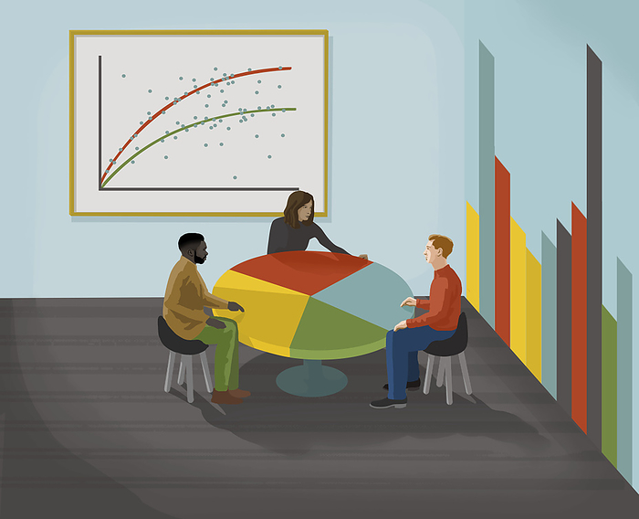 Data analysts, conceptual illustration Conceptual illustration of statistics and data analysis., by Sam Falconer, DEBUT ART SCIENCE PHOTO LIBRARY