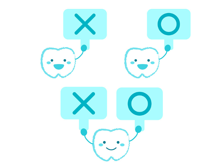 Clip art set of characters with teeth holding a marubatsu tag blue