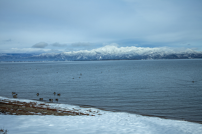 Inawashiro Lake in winter, Aizuwakamatsu City, Fukushima Prefecture