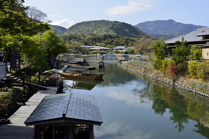 Kyoto/Arashiyama, houseboat and ryokan townscape