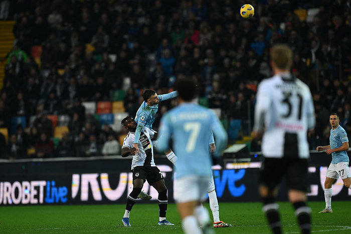 Soccer: Serie A  2023 2024  :  Udinese 1 2 Lazio Mario Gila  Lazio Isaac Success  Udinese                                      during the Italian  Serie A  match between  Udinese 1 2 Lazio at  Blue Energy Arena on January 7, 2024 in Udine Italy.  Photo by Maurizio Borsari AFLO  