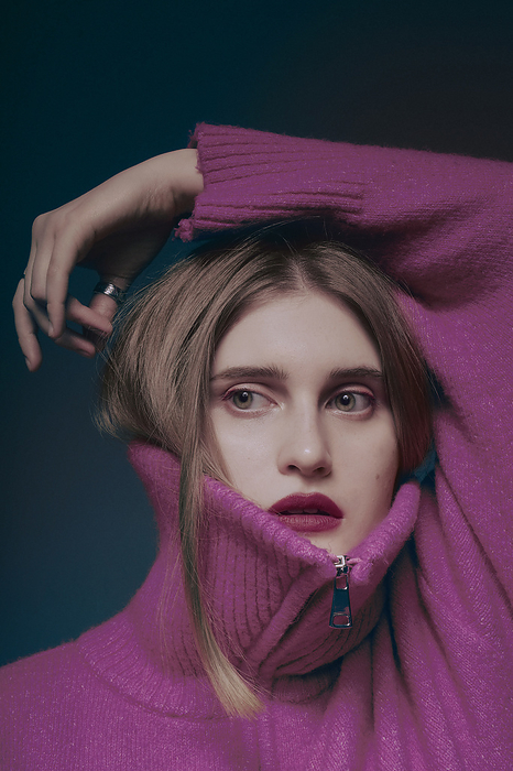 Portrait of a woman in warm sweater. Beauty and winter concept Portrait of a woman in warm sweater. Beauty and winter concept, by Cavan Images   Darya Kisialiova