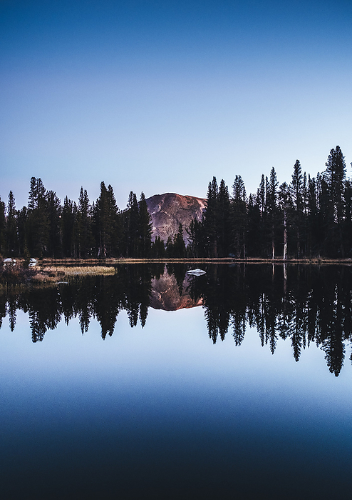 Mountain reflected in an alpine lake, Tioga Pass, Yosemity, California, by Cavan Images / Chris Bennett