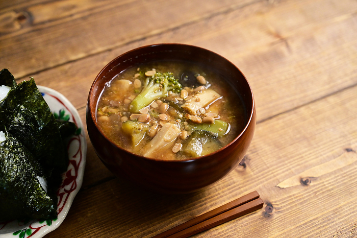rice ball and natto soup
