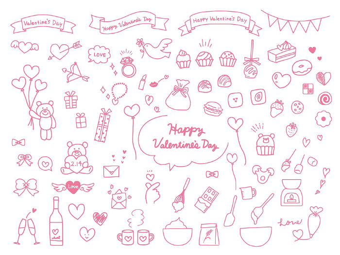 Cute hand-drawn illustration set for Valentine's Day