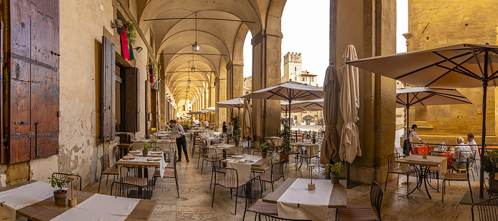View of restaurant in Piazza Grande, Arezzo, Province of Arezzo, Tuscany, Italy, Europe View of restaurant in Piazza Grande, Arezzo, Province of Arezzo, Tuscany, Italy, Europe, by Frank Fell