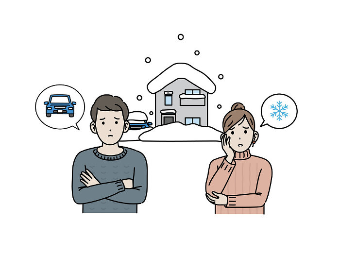 Clip art of couple in trouble of heavy snow