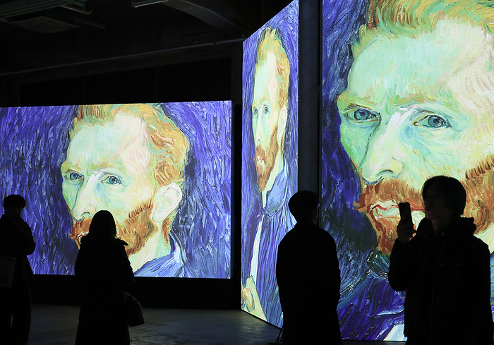 An immersive art exhibition  Grande Experience   Van Gogh Alive  is displayed January 10, 2024, Tokyo, Japan   People enjoy immersive experience with masterpieces of Dutch painter Vincent Van Gogh at an immersive art exhibition  Van Gogh Alive   Grande Experiences  in Tokyo on January 10, 2024. The exhibition, over 9 million visitors enjoyed in 100 cities, will be presented at the Warehouse Terrada through March 31.     photo by Yoshio Tsunoda AFLO 