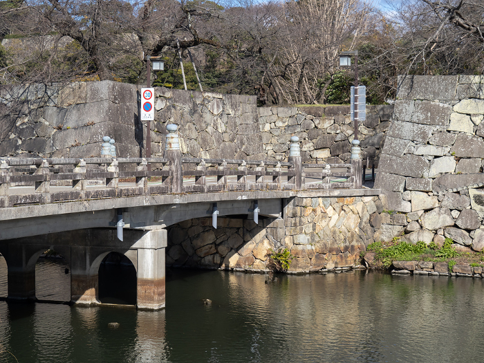 Hikone Castle, Kyobashi Bridge, stone wall and middle moat. (Hikone City, Shiga Prefecture)
