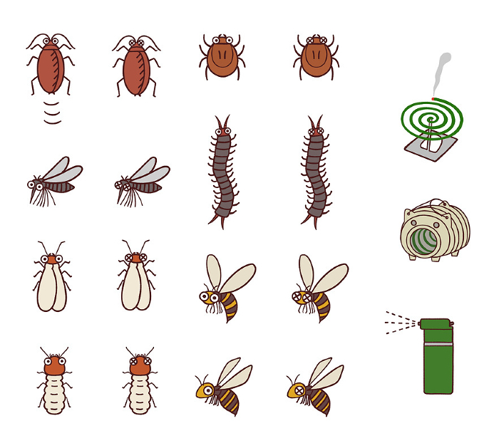Cute Pest Set Illustration such as Cockroaches and Mites