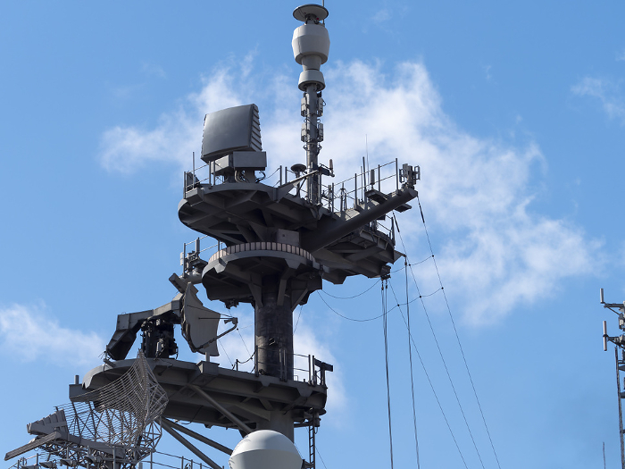 Radar mast of U.S.-class assault landing ship U.S.A.