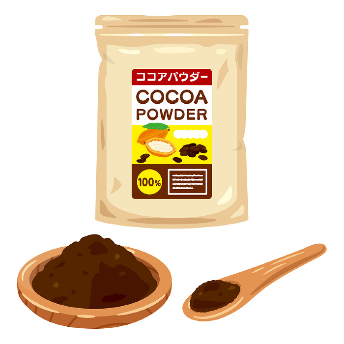 Cocoa powder in a bag and on a plate