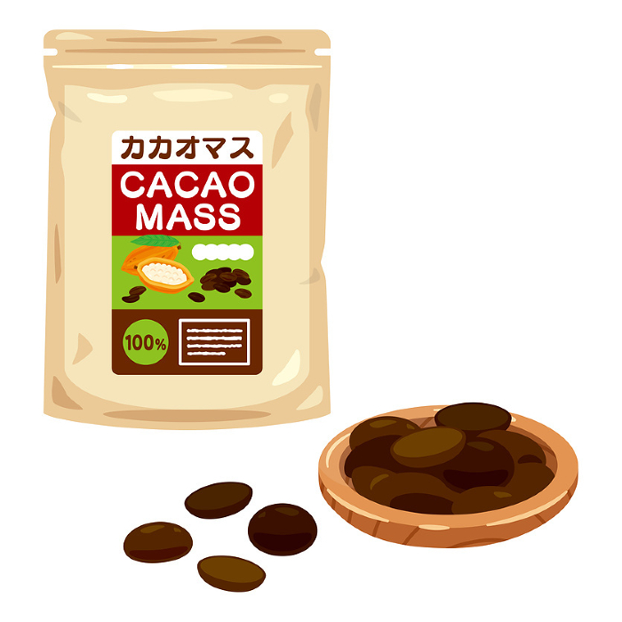 Cacao mass in a bag and cacao mass on a plate
