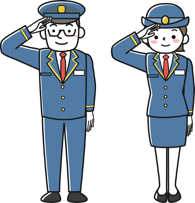 Female and male station staff saluting in uniform.