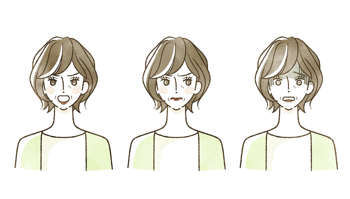 Middle-aged woman's facial expression set
